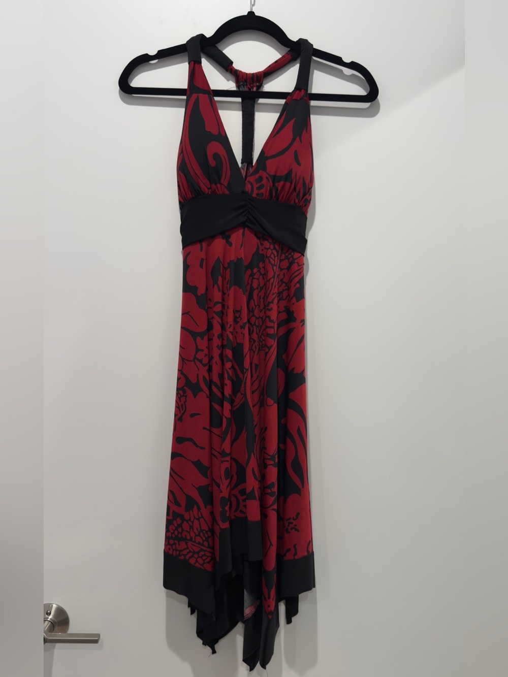 Kisses & Hugs Red Black Halter Dress Handkerchief Hem Goth Pinup Small